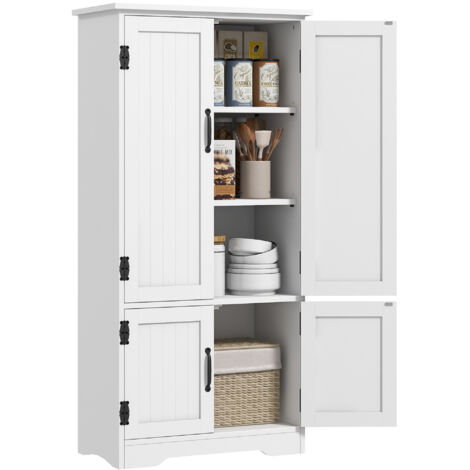 Meuble de cuisine Buffet de cuisine Meuble auxiliaire de cuisine avec 4 portes et étagères réglables 60x30x123 cm Blanc