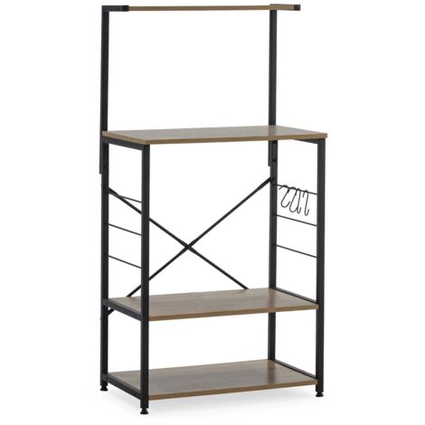 Meuble de cuisine COLORADO 4 niveaux et crochets - Noir mat, chêne clair - Bois et métal - 123 x 60 P 40 cm - Livraison gratuite