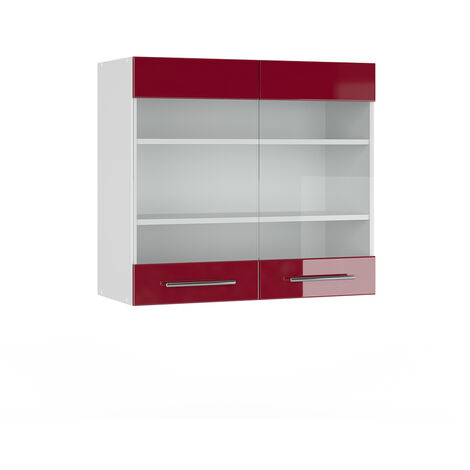 Meuble de cuisine haut vitré Fame-Line, Rouge bordeaux Haute brillance, 80 cm, Vicco