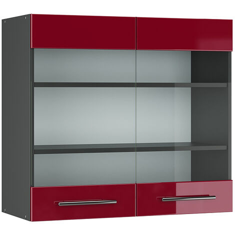 Meuble de cuisine haut vitré Fame-Line, Rouge bordeaux Haute brillance, 80 cm, Vicco