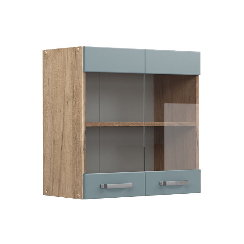 Vicco - Meuble de cuisine haut vitré R-Line, Bleu-gris, 60 cm