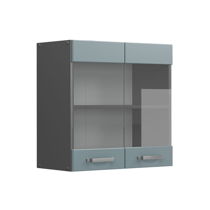Vicco - Meuble de cuisine haut vitré R-Line, Bleu-gris, 60 cm