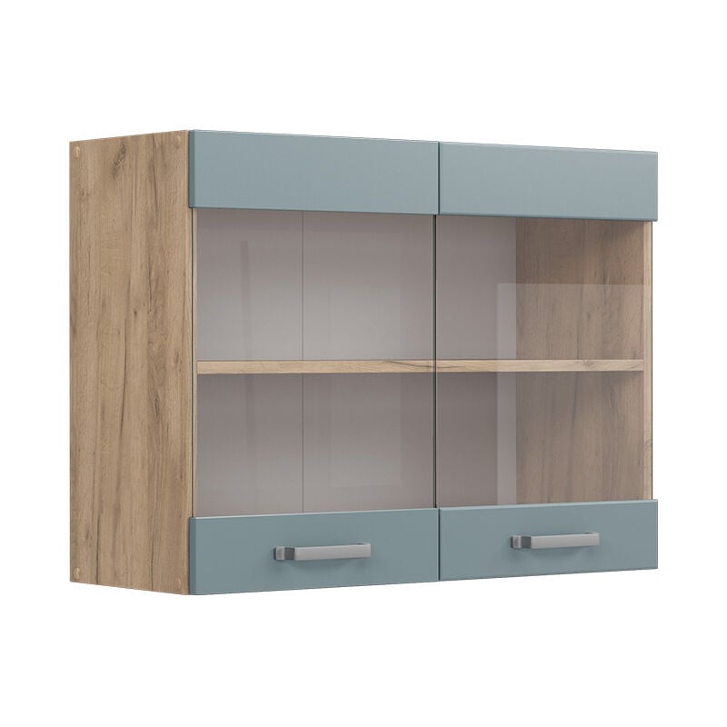 Meuble de cuisine haut vitré R-Line, Bleu-gris, 80 cm, Vicco