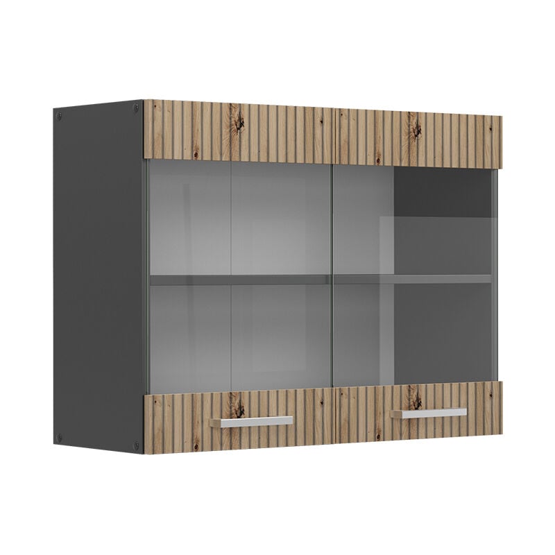 Meuble de cuisine haut vitré R-Line, Chêne Artisan, 80 cm Vicco
