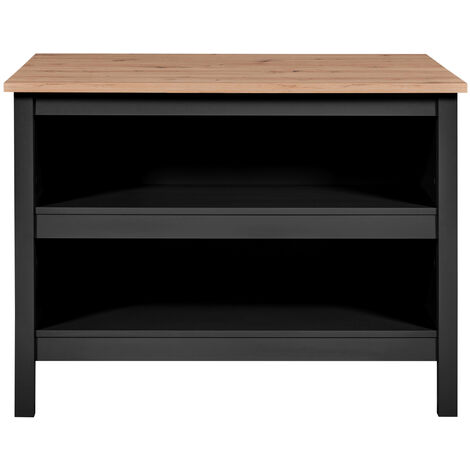Meuble de cuisine, ilot de cuisine en bois MDF coloris chêne artisan, noir - longueur 124 x profondeur 75 x hauteur 91,50 cm -PEGANE-