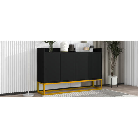 Meuble de cuisine moderne dans un style minimaliste. Compartiment de rangement à 4 portes, sans poignées. Parfait pour les salons, les séjours et les cuisines. Couleur noire.