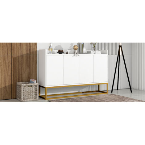 Meuble de cuisine moderne dans un style minimaliste. Comptoir sans poignées, composé de 4 portes. Idéal pour les salons, les salles à manger ou les cuisines. Couleur blanche.