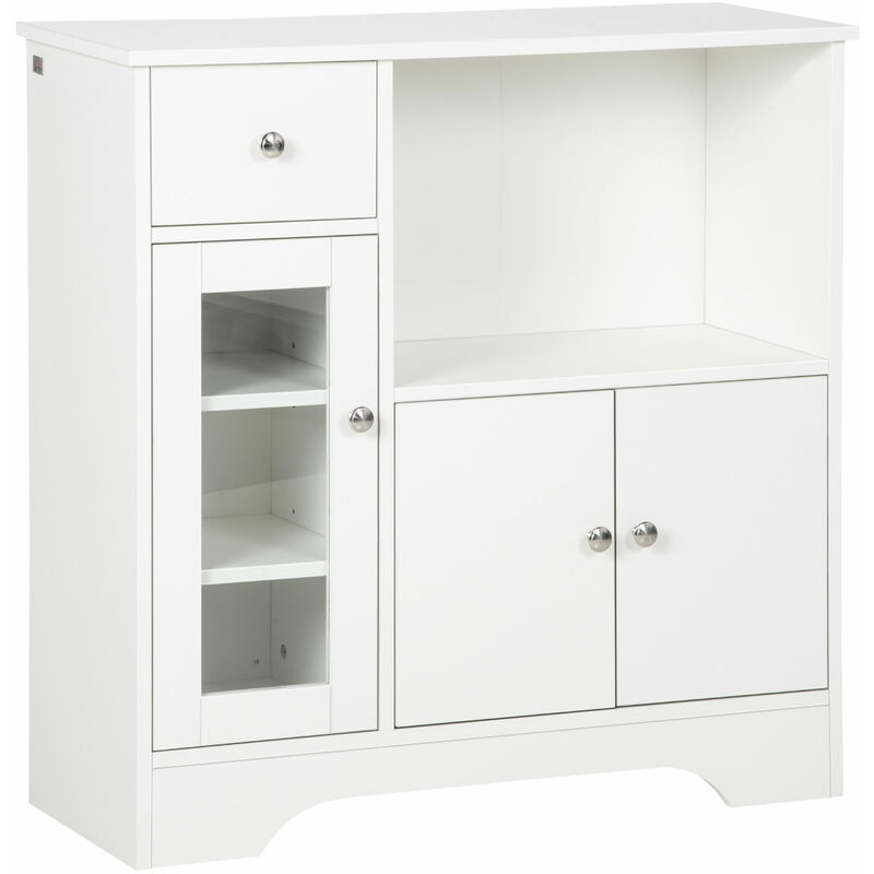 Homcom - Buffet de cuisine meuble de rangement moderne avec porte en verre, tiroir, grande niche et étagères réglables, 80 x 30 x 82 cm, blanc - Blanc