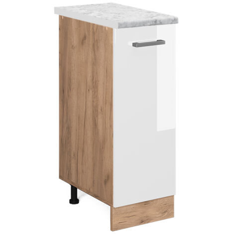 Meuble de cuisine R-Line, Blanc Haute brillance, 30 cm PT Marbre, Vicco