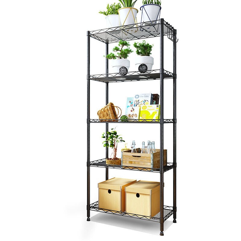 Estantería metálica de cuatro niveles para cocina, color negro