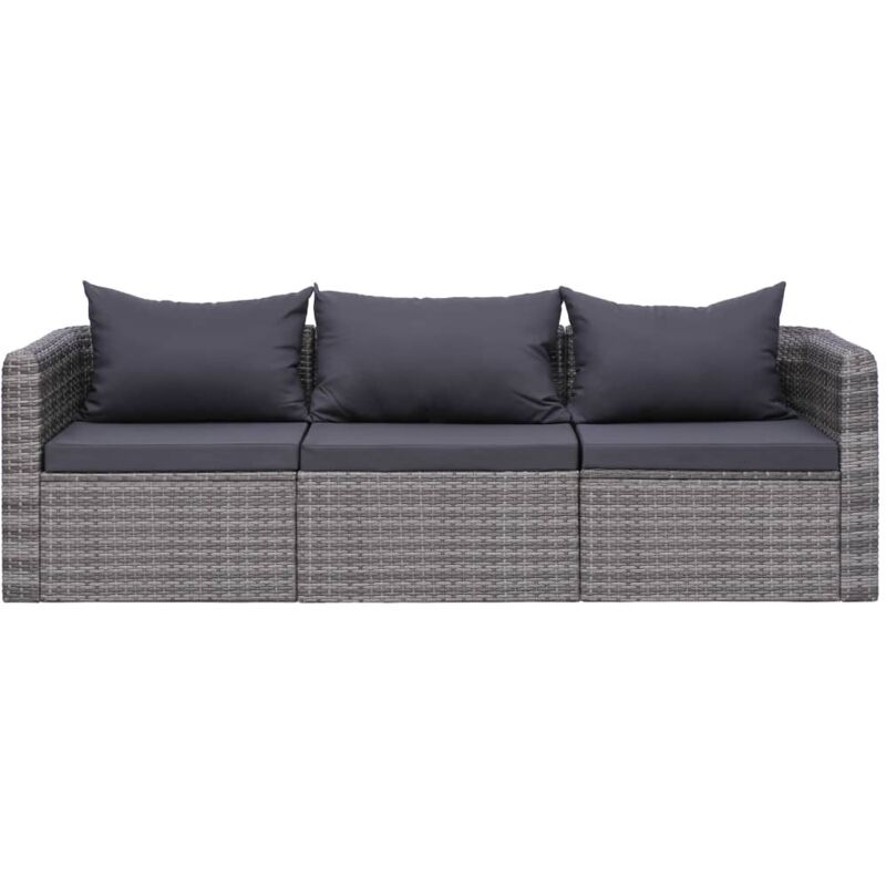 Meuble de jardin 3 pcs avec coussins Gris Résine tressée Vidaxl