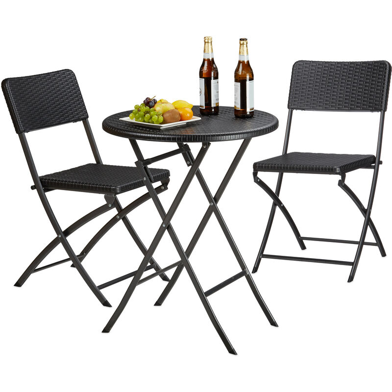 Meuble de jardin BASTIAN salon de jardin pliable table chaises optique rotin HxlxP: 75,5 x 60 x 60 cm, noir