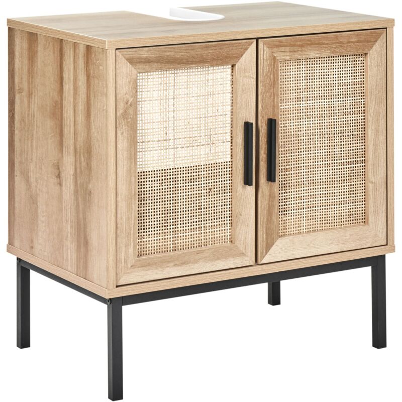 Beliani - Meuble de Lavabo Boho à 2 Portes sur Pieds 60 x 60 cm Tresse Viennoise en Rotin Armoire de Rangement Bois Clair Rosell
