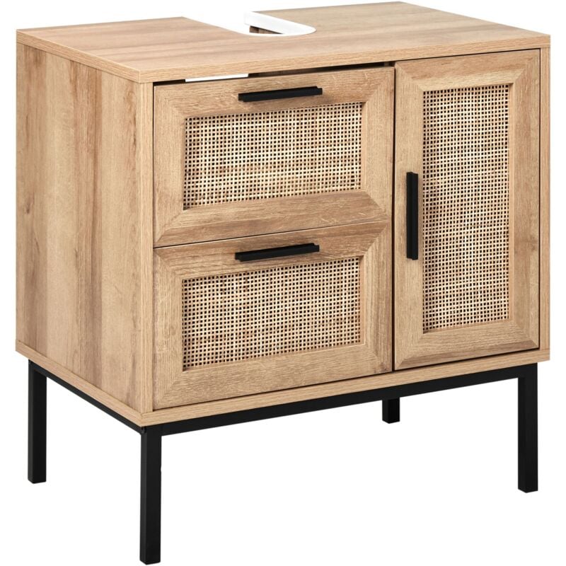 Beliani - Meuble de Lavabo Boho Tresses en Rotin 60 x 60 cm Salle de Bain Armoire de Rangement Bois Clair Rosell