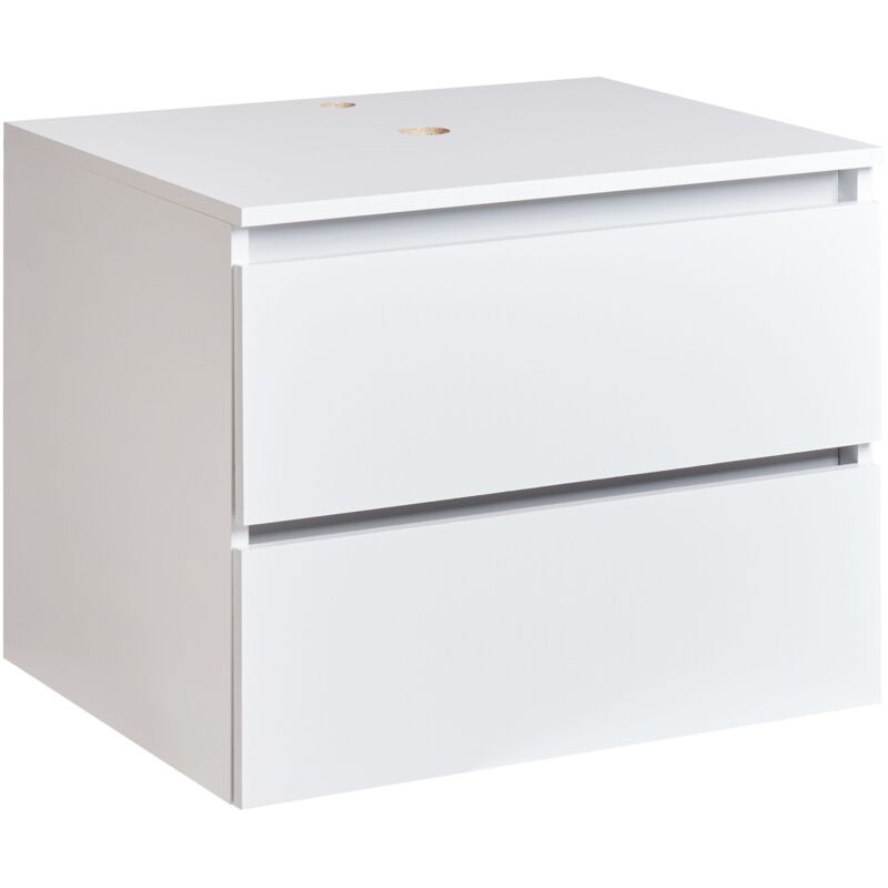 Meuble de Lavabo Suspendu Façade Cannelée avec 2 Tiroirs 60 x 47 cm Effet Marbre Blanc Serra