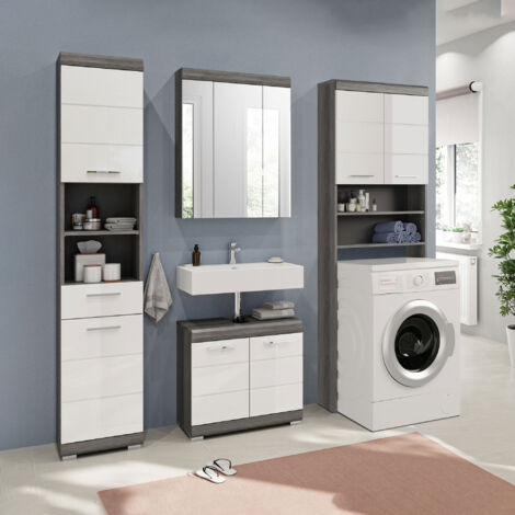Meuble de machine à laver + 3 meubles anthracite et blanc - ORIE