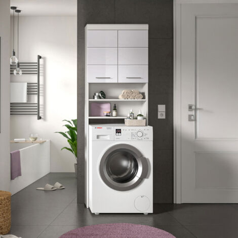 Meuble de machine à laver 63x24x191 cm blanc brillant - KAN