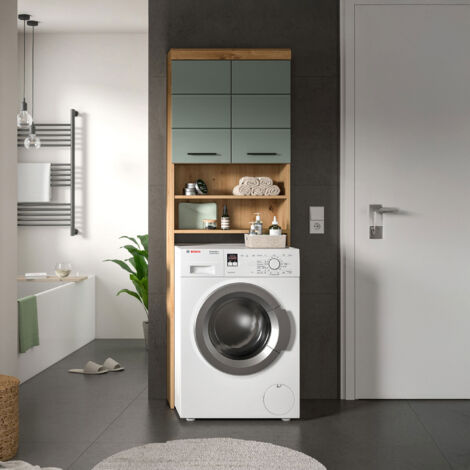Meuble de machine à laver 63x24x191 cm chêne brun et kaki - OLBO