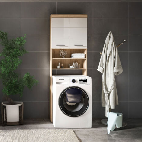 Meuble de machine à laver 63x24x191 cm chêne et blanc - LAMBY