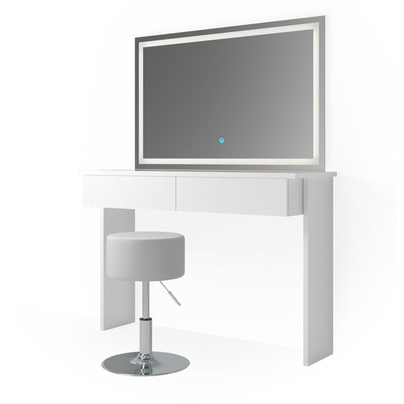 Vicco - Coiffeuse Azur, Blanc, 120 cm avec miroir led et tabouret