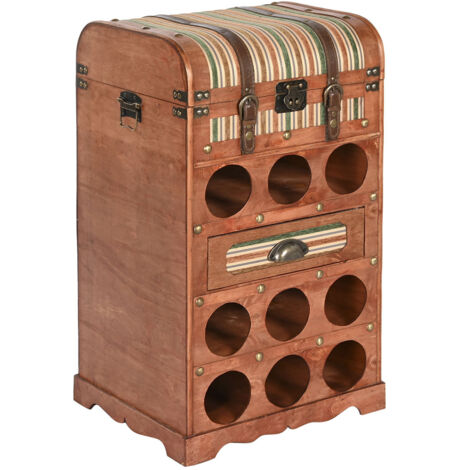 Meuble de Porte-bouteilles avec 1 tiroir en bois naturel et PU multicolore - longueur 40 x profondeur 35 x Hauteur 71 cm