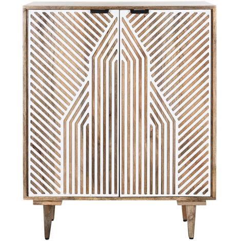 Meuble de Porte-bouteilles avec 2 portes en bois coloris naturel, blanc - longueur 84 x profondeur 41 x Hauteur 108 cm