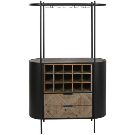 Meuble de Porte-bouteilles en bois naturel et métal noir - longueur 90 x profondeur 36 x Hauteur 150 cm
