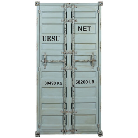Meuble de Porte-bouteilles en métal et bois coloris bleu - longueur 76 x profondeur 41 x Hauteur 157 cm
