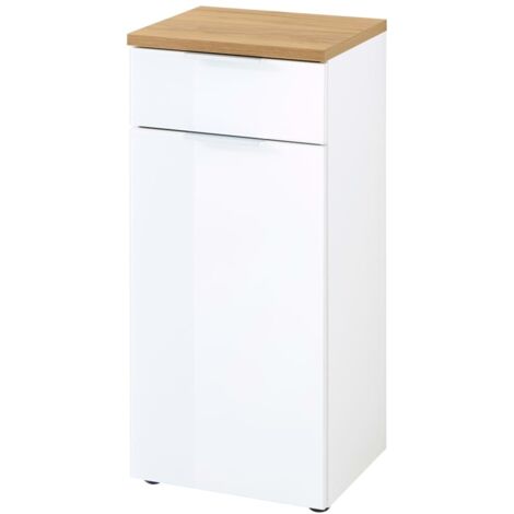 Meuble de rangement 1 porte et 1 tiroir blanc et chêne - PESKY