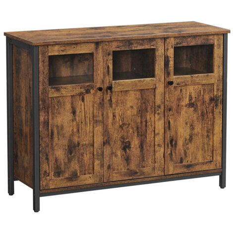 Meuble de rangement 100 x 35 x 75 cm buffet avec placard 3 portes pour salle à manger salon cuisine entrée cadre en acier style industriel marron rustique et noir