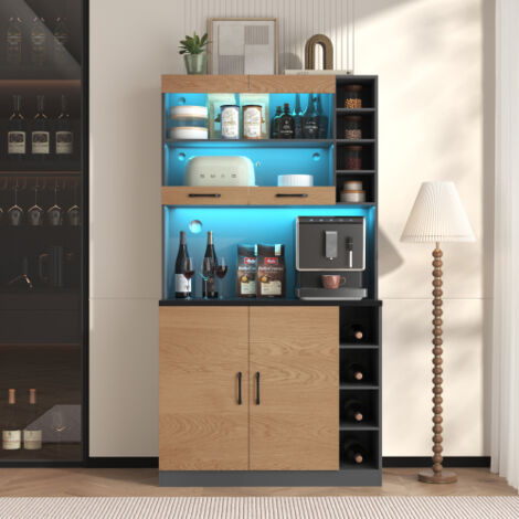 Meuble de rangement 100 x 47 x 187 cm avec LED d'ambiance, passe-câbles et étagères latérales réglables