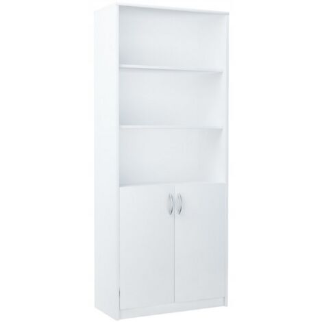 Meuble de rangement 2 porte et 3 étagères Blanc - Bibliothèque Style contemporain - 74 x 35 x 180 cm