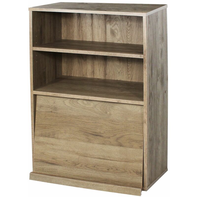 iris ohyama - meuble de rangement 2 etageres et porte rabattable en bois/bibliotheque rangement/etagere rangement/meuble bois/meuble