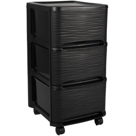 Meuble de rangement 3 grands tiroirs à roulettes 32 x 37 x H 61 cm- Noir design Pierre - Livraison gratuite