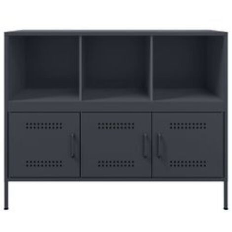 Meuble de rangement 3 portes 3 niches en acier Klavin 100cm - Style Industriel-Gris anthracite
