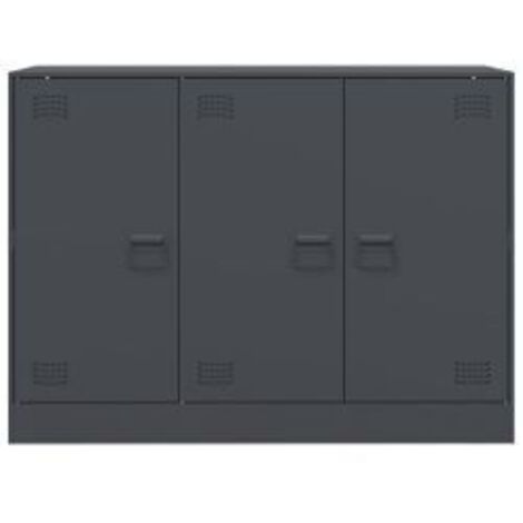 Meuble de rangement 3 portes en acier Lazard 99cm - Style Industriel-Gris anthracite