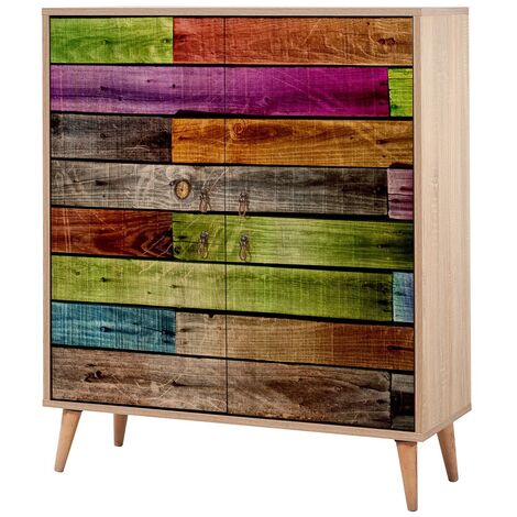 Meuble de rangement 4 portes en bois clair multicouleurs Kiza 726