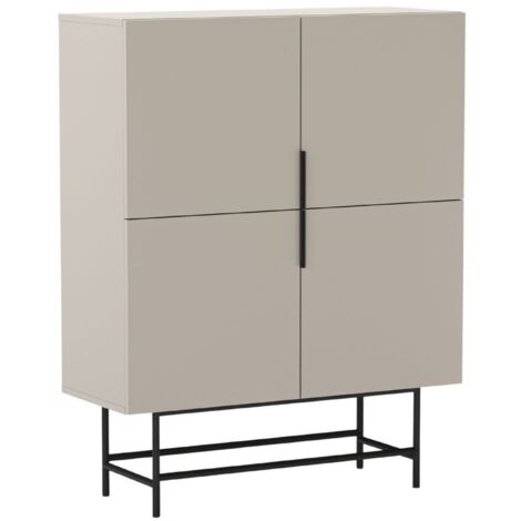 Meuble de rangement 4 portes en mélaminé beige et piètement et poignées en métal laqué noir - ALDINE