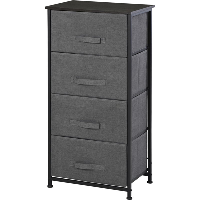 Meuble de rangement 4 tiroirs chiffonnier dim. 45L x 30l x 92H cm métal mdf non tissé noir