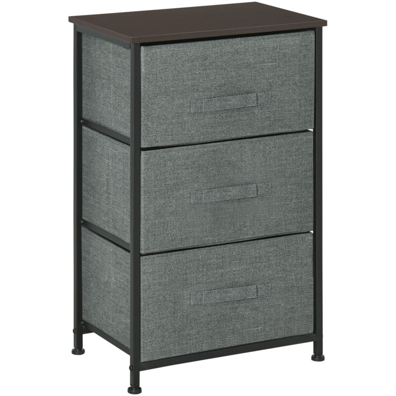 Meuble de rangement 3 tiroirs chiffonnier dim. 45L x 30l x 71H cm métal mdf non tissé noir