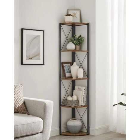 Meuble de Rangement 5 Niveaux, Étagère Angle, Bibliothèque Déco, pour Salon, Salle de Bain, Cuisine, Balcon, Couloir, Montage Facile, Marron Rustique et Noir par SONGMICS LLS805B01