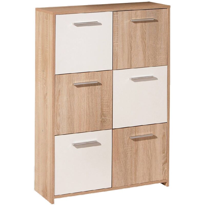 Inter Link - Buffet avec six portes, blanc et chêne, Mesures 77 x 115 x 30 cm