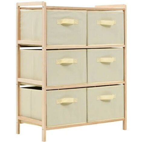 Meuble de rangement 6 tiroirs cèdre naturel et tissu beige Finest