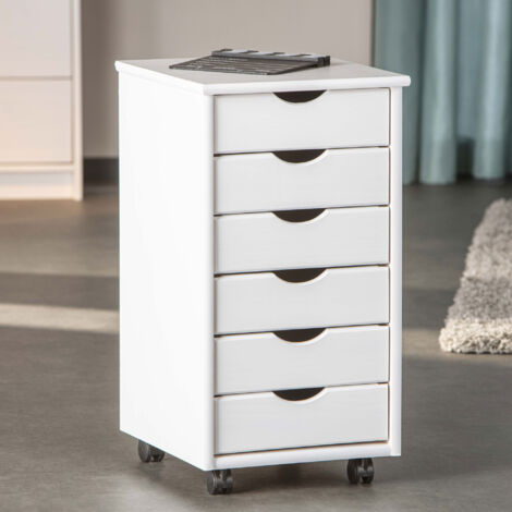Meuble de rangement 6 tiroirs en pin massif blanc - MODULAR