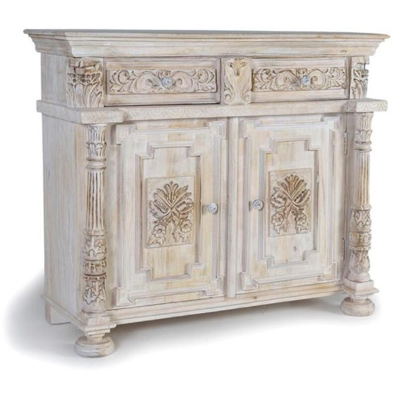 Buffet 2 tiroirs - Bois - Blanc - Décoration d'Autrefois