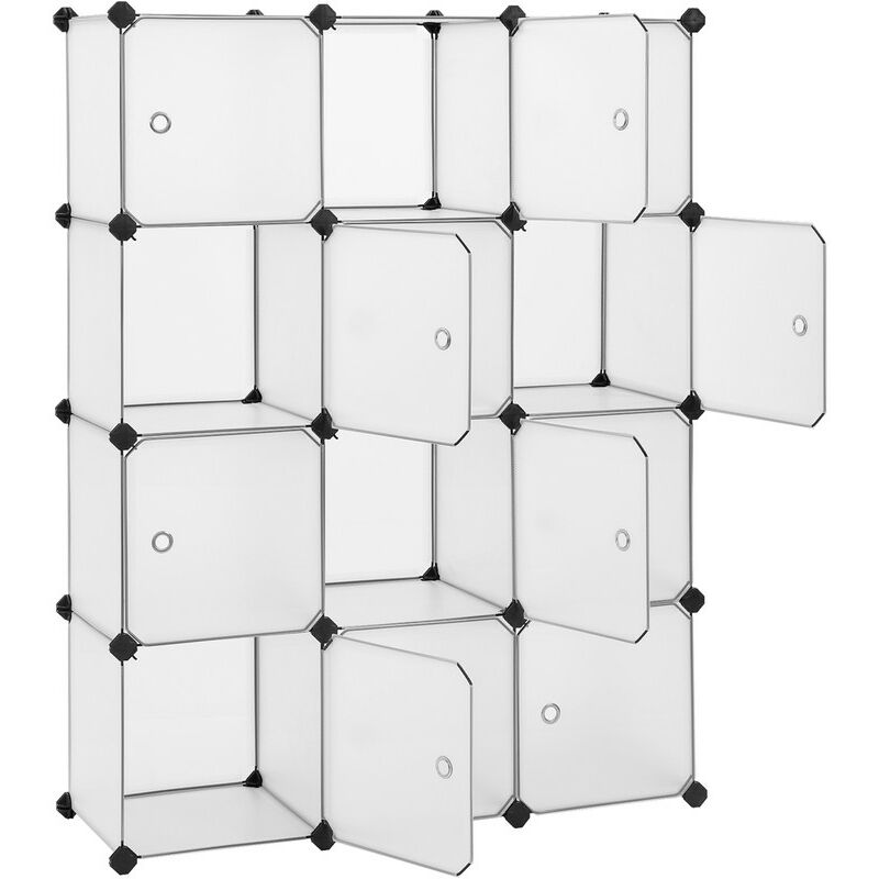 Meuble de Rangement à 12 Compartiments, Armoire en Plastique avec Portes, Étagère à Chaussures, pour vêtements, Jouets, Livres, Facile à Assembler,