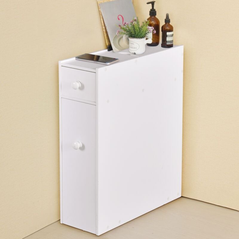 Design In - Meuble de Rangement à 2 Tiroirs pour Cuisine Salle de Bains Toilettes Porte-brosse wc Intégré en mdf 16x48x58cm Blanc