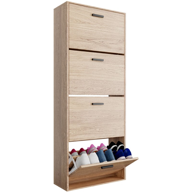 CASABEL Meuble Rangement Chaussure 24 Paires - Pour Entree Couloir - 60x24x150 cm - Bois Clair