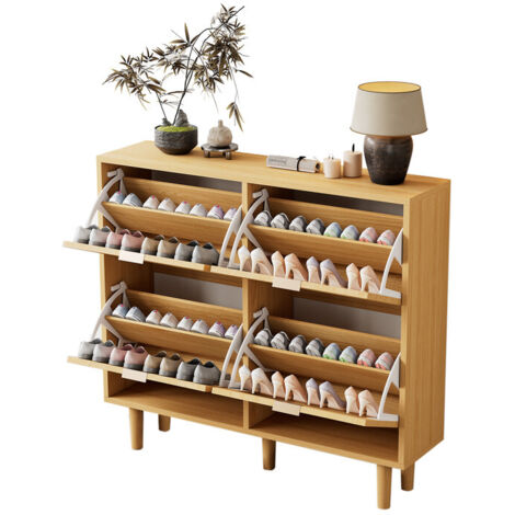 Meuble de rangement à chaussures, armoire à chaussures avec 4 tiroirs à rabat, adapté pour entrée, chambre ou appartement, meuble en bois de style campagnard, 100 × 25 × 90 cm
