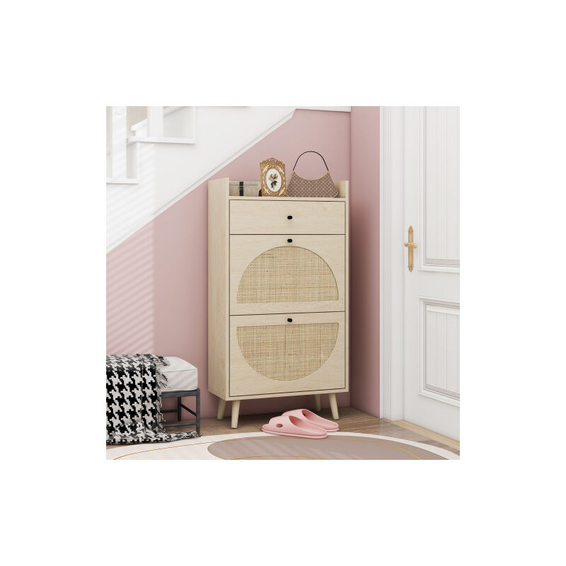 Lunsy - Meuble de Rangement à Chaussures Armoire à Chaussures Commode à Chaussures 2 abattants,1 tiroir Meuble d'entrée Coffre Rangement pour